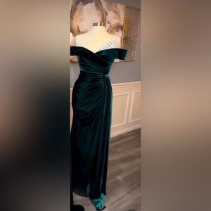 Off shoulder long velvet gown